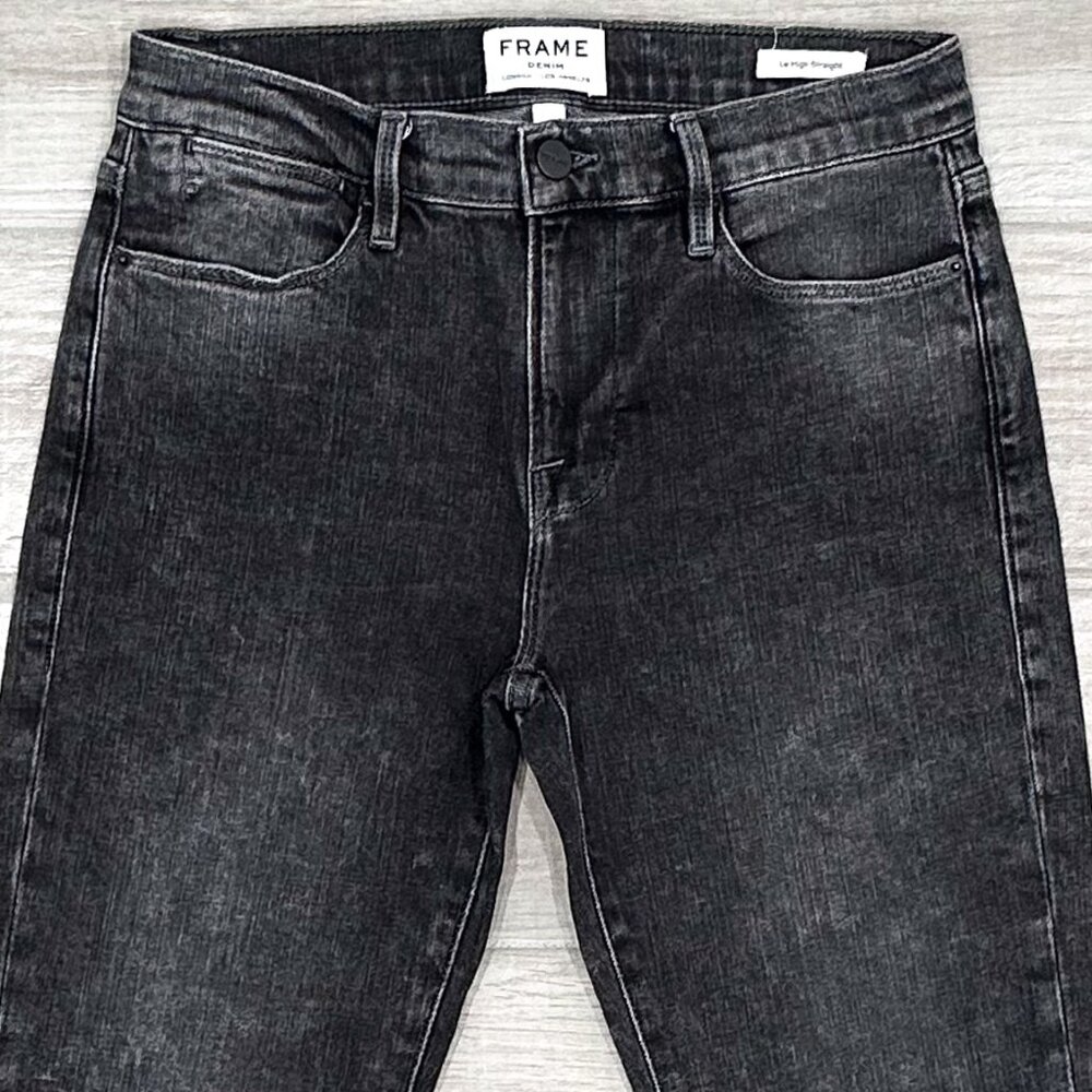 Frame Le High Straight Split Hem Frayed Jeans in Silver Strike Acid Wash Denim - Picture 6 of 16